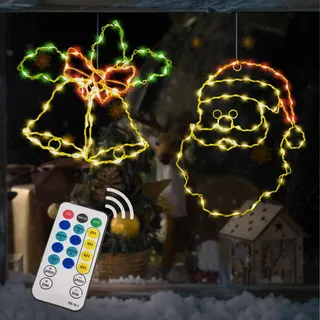 2 Stück Weihnachtsbeleuchtung Fenster Bunt, LED Lichterkette mit Timer & Fernbedienung, Weihnachtsdeko Amerikanisch Innen, Weihnachten Deko Beleuchtet Fensterbeleuchtung Elektrisch Fensterdeko Hängend