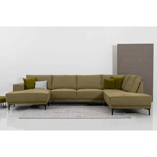 OTTO home Wohnlandschaft »XXL Sofa Oland, Struktur, Flachgewebe, Luxus-Microfaser, Boucle« U-Form, 345 cm, Wellenunterfederung, Skandi-Design, Metallfüße, grün