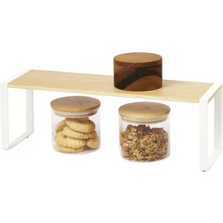 YAMAZAKI 3155 Tosca Breites Küchenregal, weiß, Stahl/Holz, minimalistisch, 40 x 12 x 15.5 cm