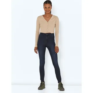 Noisy May Damen Skinny Fit Jeans | High Waist Denim Stretch Hose | Raw Vintage Design Pants NMCALLIE, Farben:Dunkelblau, Größe:26W / 30L