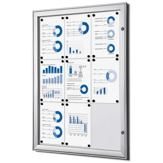 Showdown Displays Showdown Schaukasten Magnetisch 74,1 (B) x 100,4 (H) cm Silber 9 x DIN A4