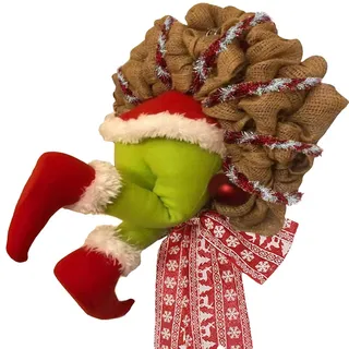 SUPYINI Grinch Kranz Türkranz Wie der Weihnachtsdieb den aus Sackleinen Gestohlen Hat Weihnachtsdeko Girlanden Deko Weihnachtsdekoration, 30*40CM