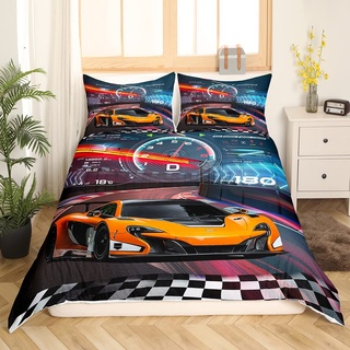 Loussiesd Rennwagen Bettwäsche Set für Jungen Extremsport Bettbezug Set für Kinder, Jungen, Cooler Auto Bettwäsche 135x200 cm Auto-Sport-Bettbezug mit 1 Kissenbezug 80x80cm