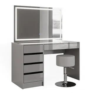 Vicco Schminktisch Sherry Grau 120 cm mit LED-Spiegel und Hocker, Model 38789 - Grau