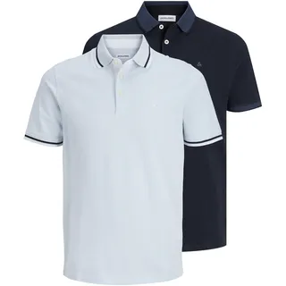 Poloshirt JACK & JONES "JJEPAULOS Slim Fit, sportlich-elegant, mit Stickerei und Knopfleiste", Herren, Gr. L, schwarz navy pack:schwarz navy (slim), celestial blau, Jersey, Obermaterial: 100% Baumwolle, unifarben mit Farbeinsatz, slim fit normal, ohne Ausschnitt, Shirts Poloshirt, Baumwolle, slim fit, Topseller