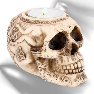 mtb more energy Deko Teelichthalter ''Tattoo Lover'' - Totenkopf Kerzenhalter - Höhe 6.5 cm - Totenschädel Figur Gothic Dekoration