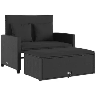 vidaXL Gartensofa mit Kissen 2-Sitzer Schwarz Poly Rattan