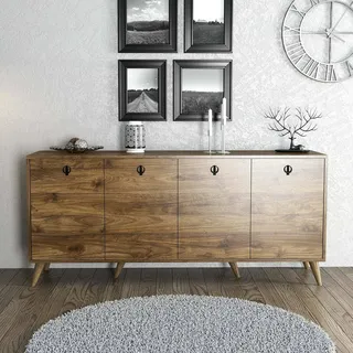 Dmora - Kommode Dagon, Wohnzimmerbuffet, Wohnzimmer-Sideboard, Moderne Küchen-Speisekammer, 180x45 h80 cm, Nussbaum