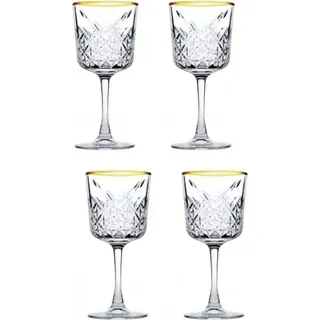4x Pasabahce Rotweinglas Gin Cocktail Glas „Timeless“ im Kristall-Design, Gold - Transparent, Gold