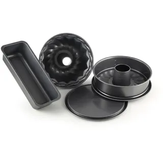 Dr. Oetker 4er Backformen-Set BACK-HARMONIE,Springform(Flach-und Rohrbodeneinsatz)Kastenform und Gugelhupfform,Kuchenformen mit keramisch verstärkter Antihaftbeschichtung,(Farbe:Grau)Menge:1x4er-Set