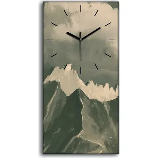Wanduhr Bürouhr Leinwand Bild 30x60 Doppeldecker über den Berg fliegend - schwarze Hände - Grau