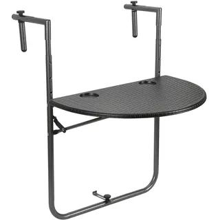 Balkonhängetisch Gartentisch Balkontisch Hängetisch klappbar 64x60x83.5cm mit 3 Höhenverstellbar, Tischplatte 60x40 cm, in Rattan-Optik, Schwarz - Schwarz