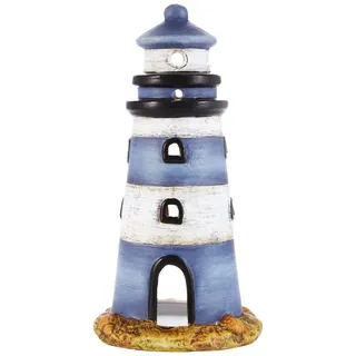 Heitmann Deco - Windlicht "Leuchturm" aus Keramik - sehr schöne maritime Deko - als Tischdeko und für Wohnzimmer, Blau/Weiss