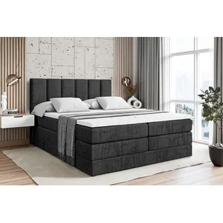 ALTDECOR Boxspringbett mit 2 Matratzen und Topper - 120x200 cm - BOXI1 KING - Schwarz Samt - Polsterbett mit, H3- und H4- Matratzen, Bettkasten und Lattenrost, Bett mit Stauraum - Schwarz