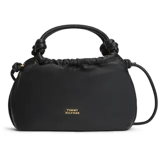 Umhängetasche TOMMY HILFIGER "TH SOFT LEATHER MED CROSSOVER", Damen, Gr. B/H/T: 24cm x 17cm x 11cm, schwarz, Leder, Taschen Umhängetasche, Damen Schultertasch, Handtasche, Tragetasche mit Logoschriftzug