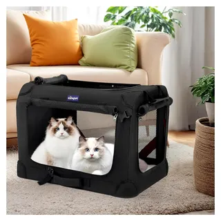 Große Katzentransportbox für 2 Katzen oder kleine Hunde, weicher Haustier-Transportkorb 60x42x42 cm mit warmer Decke, faltbarer Schüssel und waschbarem Pad