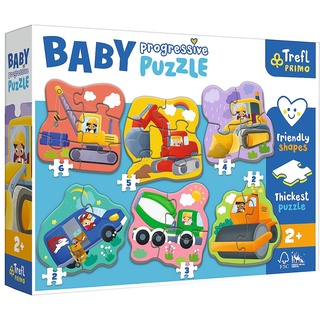 Trefl 44004 Baby Progressive Puzzles mit Formen von 2 bis 6 dickste Pappe große Teile freundliche Puzzleform Spaß für Kinder ab 2 Jahren Primo, Fahrzeuge