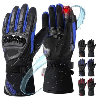 IRON JIA'S Winter Motorradhandschuhe, Wasserdicht Winddicht Level 1 KP Leicht und Warm Touchscreen Handschuhe für Motorrad, Wandern und andere Outdoor-Sportarten,Mann und Frau-Blau-L