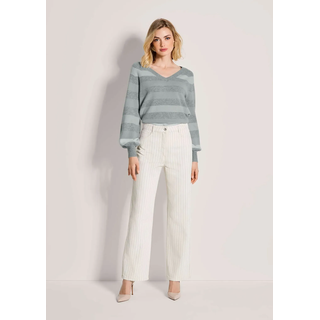 Regular-fit-Jeans MADELEINE "Jeans Nadelstreifenhose mit weitem Bein", Damen, Gr. 36, N + K Gr, weiß (wollweiß, multicolor), Obermaterial: 98% Baumwolle CO. 2% Elasthan EL., Modern, Jeans Regular-fit-Jeans, Jeans mit farbigen Webstreifen