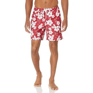 Amazon Essentials Herren Badehose, Schnell Trocknend, 18 cm - Auslauffarben, Rot Hibiskusblume, XXL