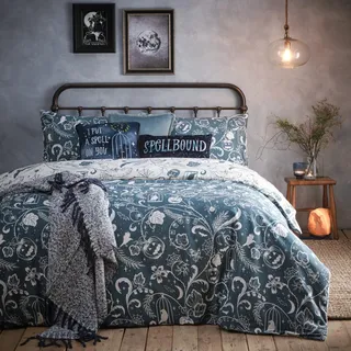furn. Spellbound Bettwäsche Set (Sturmgrau - Einzelbett) | Wendbar Herbstlich Botanisch Halloween Spinnennetz Kürbis 100% Gebürstete Baumwolle Bettwäsche