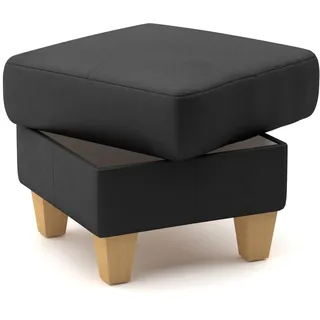 CAVADORE Leder-Hocker Palera / Polsterhocker mit Stauraum + massiven Holzfüßen als Sitzgelegenheit, Aufbewahrung, Fußablage / 58 x 48 x 58 / Leder Schwarz