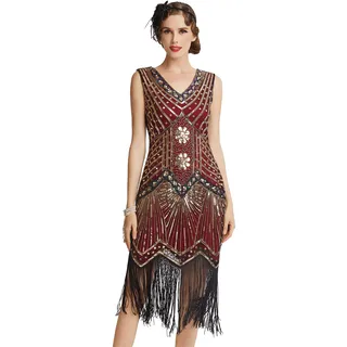 BABEYOND Damen Flapper Kleider voller Pailletten Retro 1920er Party Damen Kostüm Kleid Gold Weinrot, 3XL