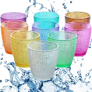 MINGZE Acryl Trinken Gläser, Unzerbrechlich Stapelbares Tumbler Weingläser Aus Bruchsicherem Kunststoff, für Picknick Camping Beach Party Drinkware Wasser Saft Kids Kinder (9-er Set, 300ML)