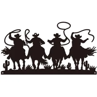 WADORN Wanddekoration Aus Metall Mit Western Cowboy, 38x21cm Vintage Cowboy Metall Wandkunst Skulptur Dekorative Schwarze Pferd Western Hängeornament Für Büro Zuhause Wohnzimmer Schlafzimmer