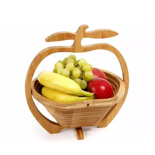 GMMH Obstkorb und Topfuntersetzer aus Bambus (Pflaume) Faltbare Obstschale, Korb Schale Klappkorb Faltkorb Dekoschale aus Holz, Faltbar und Schwenkbar