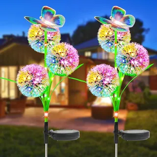 Fohil Solarlampen für Außen Garten, 2 Stück Solarleuchten Garten Deko Löwenzahn Blumen mit Farbwechsel LED,2 Modi Dekoration Licht IP65 Wasserdicht für Rasen, Balkon, Terrasse, Hof, Weihnachtsdeko