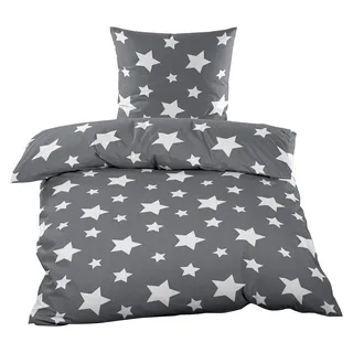 YOUNG DA Fleece Bettwäsche Sterne Grau Mikrofaser Grau 135 x 200 cm + 80 x 80 cm