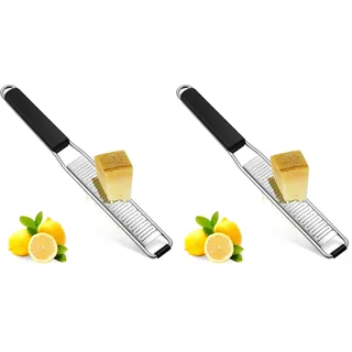 Diboniur Käsereibe, Parmesanreibe, Zitronenreibe Knoblauchreibe Handreibe, Ingwerreibe Küche, Scharfer Edelstahl, mit Schutzhülle und Reinigungsbürste, Silber/Schwarz (Packung mit 2)