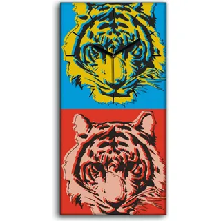 Wanduhr Uhr Wandbild Leinwand 30x60 Foto Wand Tier Katze Tiger Pop Kunst - schwarze Hände