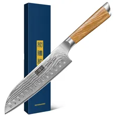 HOSHANHO Santoku Messer Damastmesser, 18cm Scharfe Kochmesser, 67 Schichten Damaststahl Küchenmesser, Japanisches Messer mit Ergonomischer Griff Geschenkbox