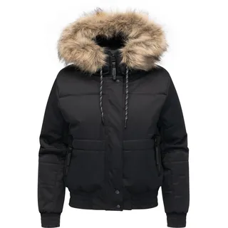 Ragwear Winterjacke "Winterjacke Deluxia YOUMODO" mit Kapuze modische Damen Bomberjacke mit Kunstfell, schwarz
