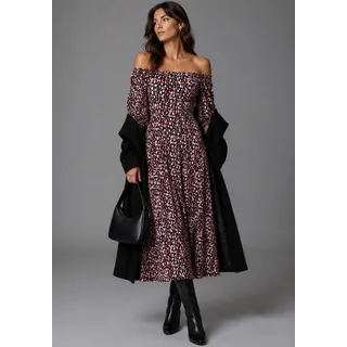 Maxikleid BRUNO BANANI, Damen, Gr. 38, N-Gr, schwarz, geblümt, Jersey, Obermaterial: 95% Viskose, 5% Elasthan, bedruckt, geblümt, gemustert, ausgestellt ca. Mitte Wade, Carmenausschnitt, Puffärmel mit Gummizug, Kleider Maxikleid, mit Carmen-Ausschnitt und Halbarm, in geblümter Optik