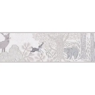 ascreation A.S. Création Kinderzimmer-Tapete Lilly & Luis- Strapazierfähige Vliestapete in Wald-Optik - 5,00 m x 0,17 m Braun-Creme-Weiß FSC®