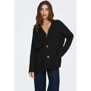 Strickjacke ONLY "ONLIBI LS RIB LOOSE CARDIGAN KNT NOOS", Damen, Gr. L, schwarz, Strick, Obermaterial: 50% Viskose, 27% Nylon, 23% Polyester, unifarben, regular fit, V-Ausschnitt, Strickjacken Strickjacke, Viskosemischung, regular fit