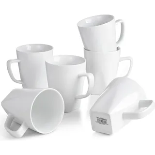 Kaffeetassen Set 6er Porzellan Weiß 400ml Henkel Tassen Cappuccino Tee Milch