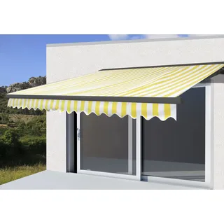 Elektrische Kassetten-Markise T122, Vollkassette Volant 4x3m Polyester Gelb/Weiß, anthrazit - Bunt