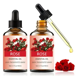 2 Flaschen Ätherisches Rosenöl (Insgesamt 200 ML), Duftöl, Rosenöl, Ätherische Öle Naturrein, Geeignet für Die Verwendung In Aromadiffusoren, Kerzen, Massagen, Hautpflege und Bädern.