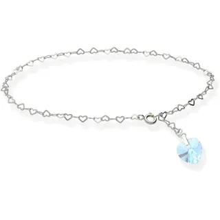 Fußkette Fußkettchen XL 32cm 925 Sterling Silber für Damen mit Swarovski Elements Herz Anhänger individuell einstellbar. Hochwertiger Fußschmuck für Frauen und Mädchen.