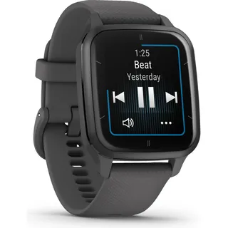 Garmin Venu Sq 2 BT 37,0 mm Aluminiumgehäuse schwarz Silikonarmband grau One Size