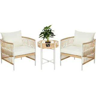 Outsunny 3er Set Rattan Gartenmöbel-Set 3-tlg. Gelb/Creme