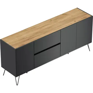 Posseik Sideboard Industrial I 2 Schubladen 3 Türen 180 cm Grafit Eiche Top