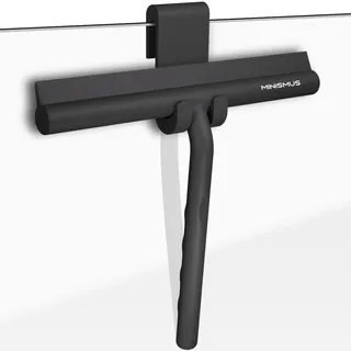 Minismus Fensterabzieher mit Aufhänger – Profi Abzieher Dusche - Duschabzieher – Schlierenfrei – Hochwertiger Silikon - Antirutsch (Schwarz, 21 cm)