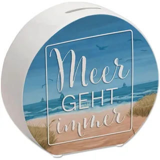 Meer geht Immer Spardose mit Urlaubsmotiv praktisches Sparschwein als Urlaubskasse für Kinder und Familie, um für den Urlaub am Meer zu sparen