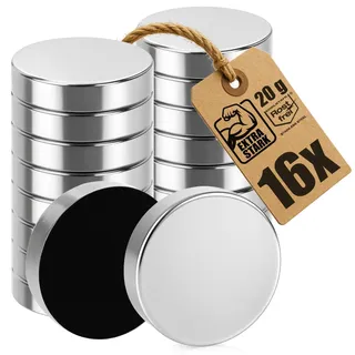 com-four® 16x Kühlschrankmagnete, Starke Magnete aus rostfreiem Edelstahl mit Filzpolster, Flache Rundmagnete für Kühlschrank, Whiteboard und mehr (16 Stück)