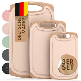 Blumtal Schneidebrett Set mit 3 Größen (S/M/L) - Schneidebrett Kunststoff groß + Saftrillen & Griff - Cutting Board - Schneidbrett BPA frei und robust - Küchenbrett Beige
